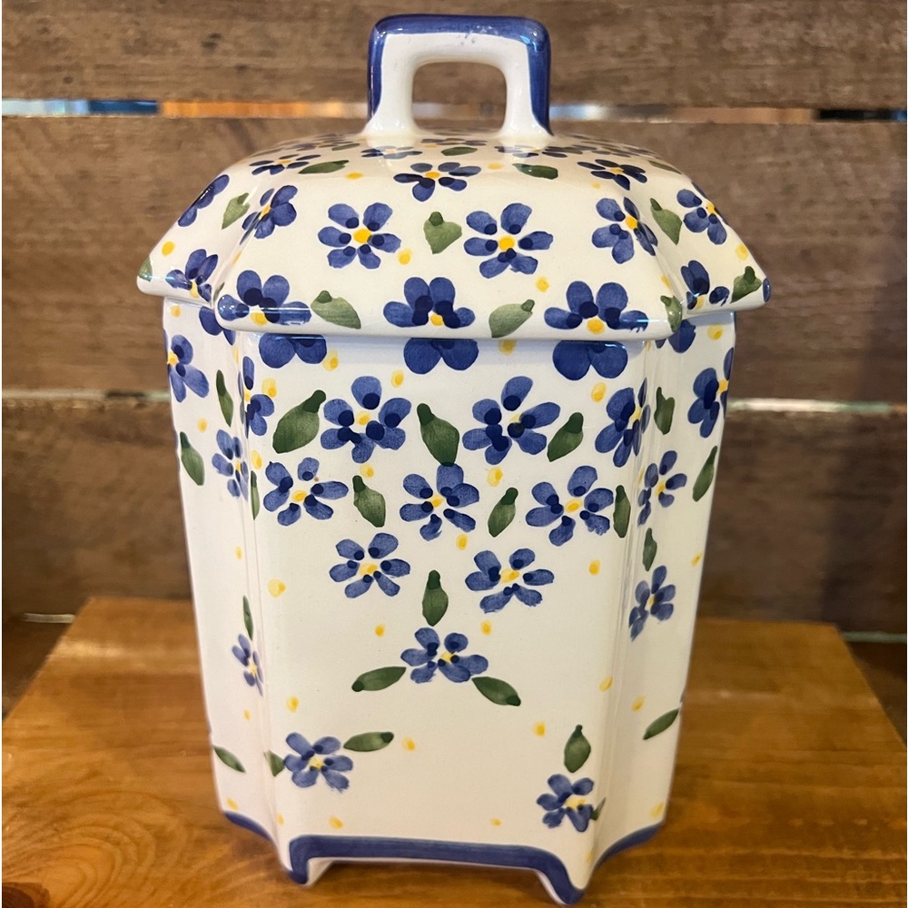 Vintage canister casa fina hand painted Portugal blue flower